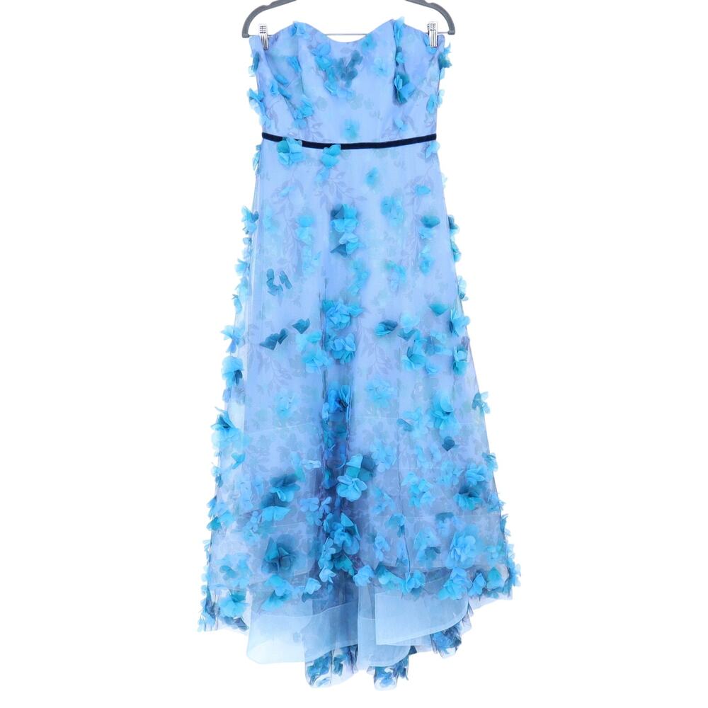 MARCHESA NOTTE 3D Floral Formal Dress Blue Strapless Women's 6 - Picture 2 of 10